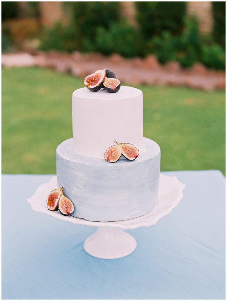 Big bend Intimate Elopement - Light blue wedding cake with fig details